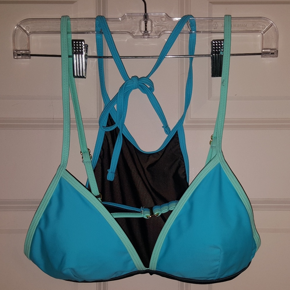 Catalina Teal & Black Mesh Bikini Top, New